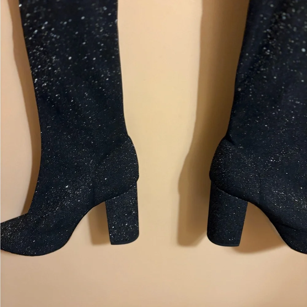 Raye x Revolve Farley Over the Knee Black Sparkly Boots
